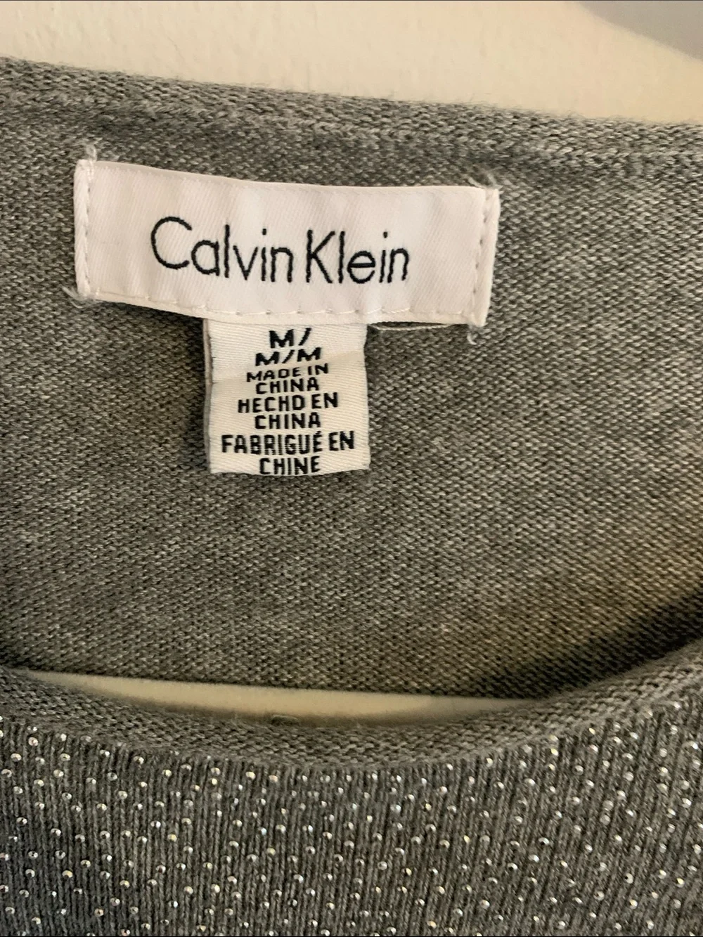CALVIN KLEIN Light Gray Rhinestone Crewneck Sweater